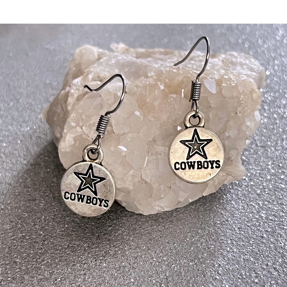 Dallas Cowboys NFL Earrings  Sterling Silver Lone Star Football Logo Dangle -NEW